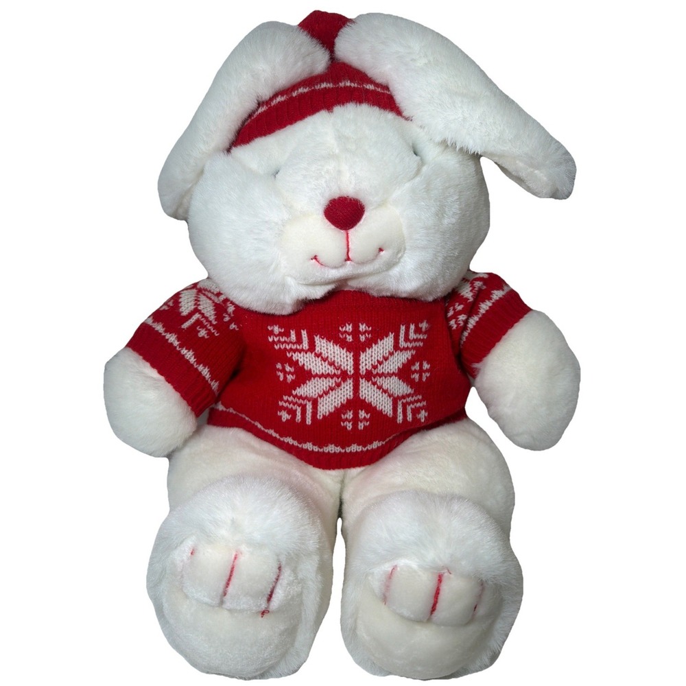 Vtg 1987 Mervyns Exclusive Christmas Holiday 14" White Bunny Rabbit Plush Toy